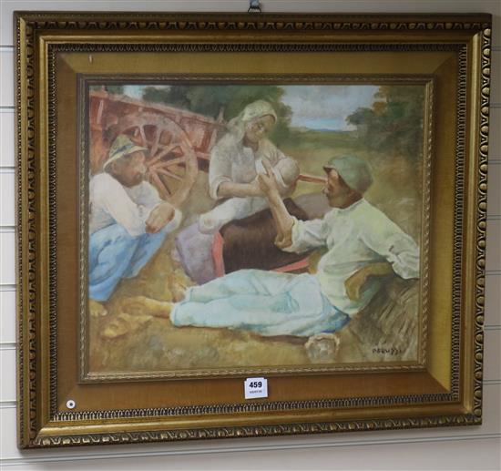 Cesare Peruzzi (1894-1955), oil on canvas, LOra della Siesta, signed, 49 x 59cm